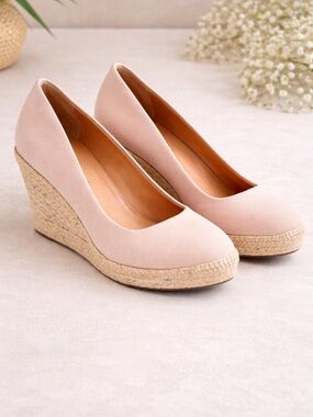 J.Crew Espadrille Wedges Neutral Canvas Platform Heels Coastal Chic 7.5